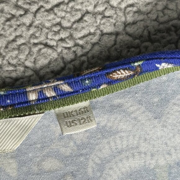 Boden Dress US Size 12 Blue Palm Trees Ruched V-Neck Pockets Swing Puff Sleeve - Picture 5 of 15